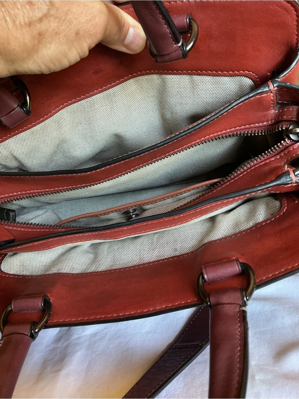 Coach Tate Carryall Two-Tone Brown and Burgundy Leather Crossbody - Picture 11 of 15